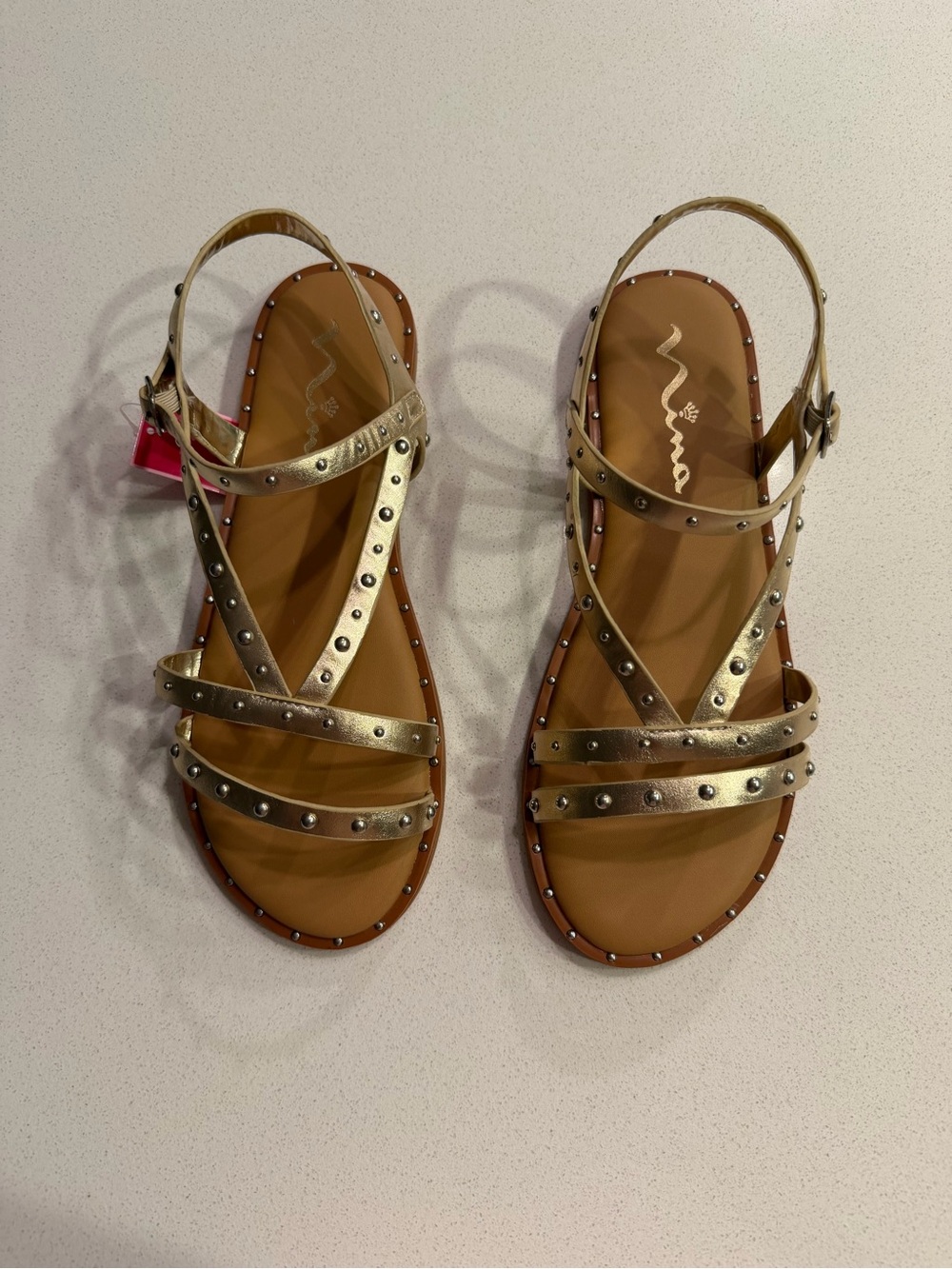 Nina Metallic Gold Studded Women's Sandals - Brand Unknown